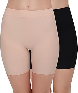 plumbury Women's Seamless Ice Silk Slip Shorts/Cycling Shorts/Under Skirt (Pack of 2) Black/Beige, Size XL-XXL-picture-26
