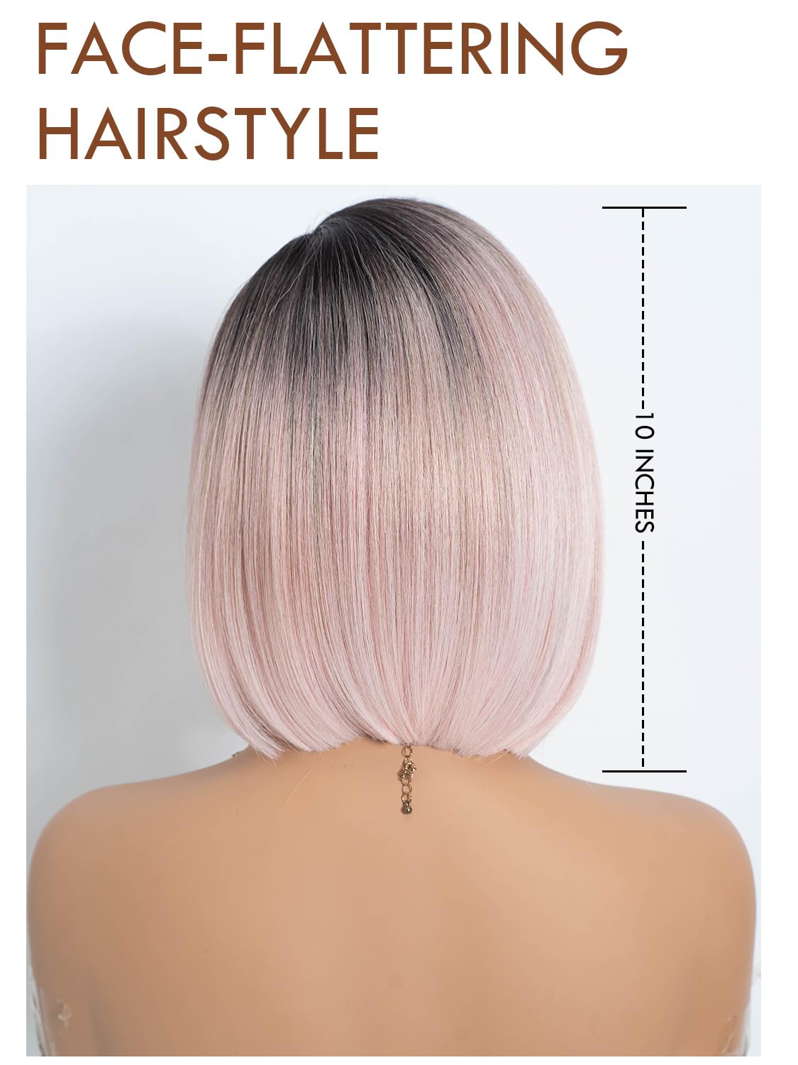 Joedir Ombre Pink Bob Wig with Side Part Synthetic Lace Front Wigs with Baby Hair 10 Inch Short Straight Bob Wig for Black Women - Image 4