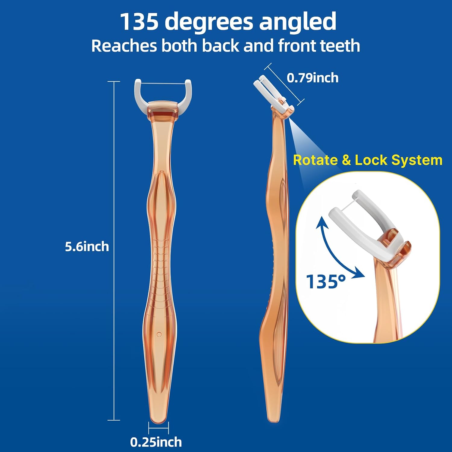 RAZOKO Flosser Kit, Shred-Resistant, Insert & Rotate 90° to 135° for Hard-to-Reach Areas, PTFE & PFAS Free, 1 Handle + 120 Refill Heads, Orange image 2