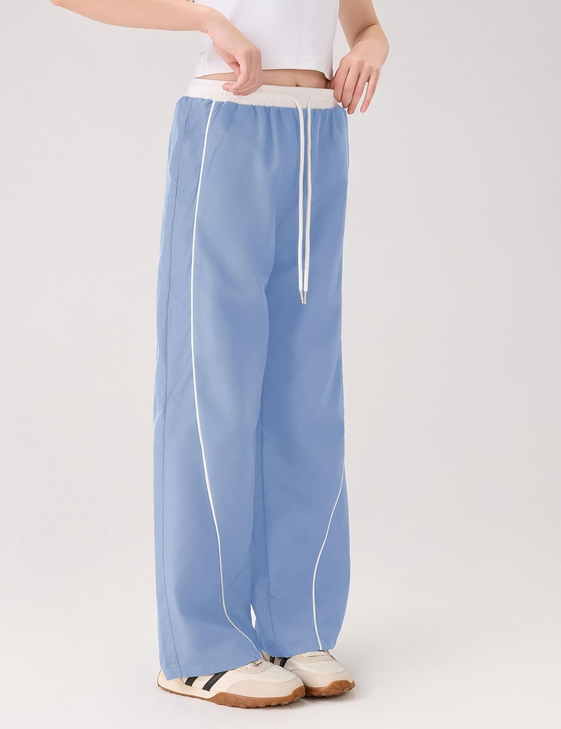 レディース Y2k パラシュートパンツ ワイドレッグ ドローストリング ウエスト バギートラックパンツ ジョガースウェットパンツ ポ