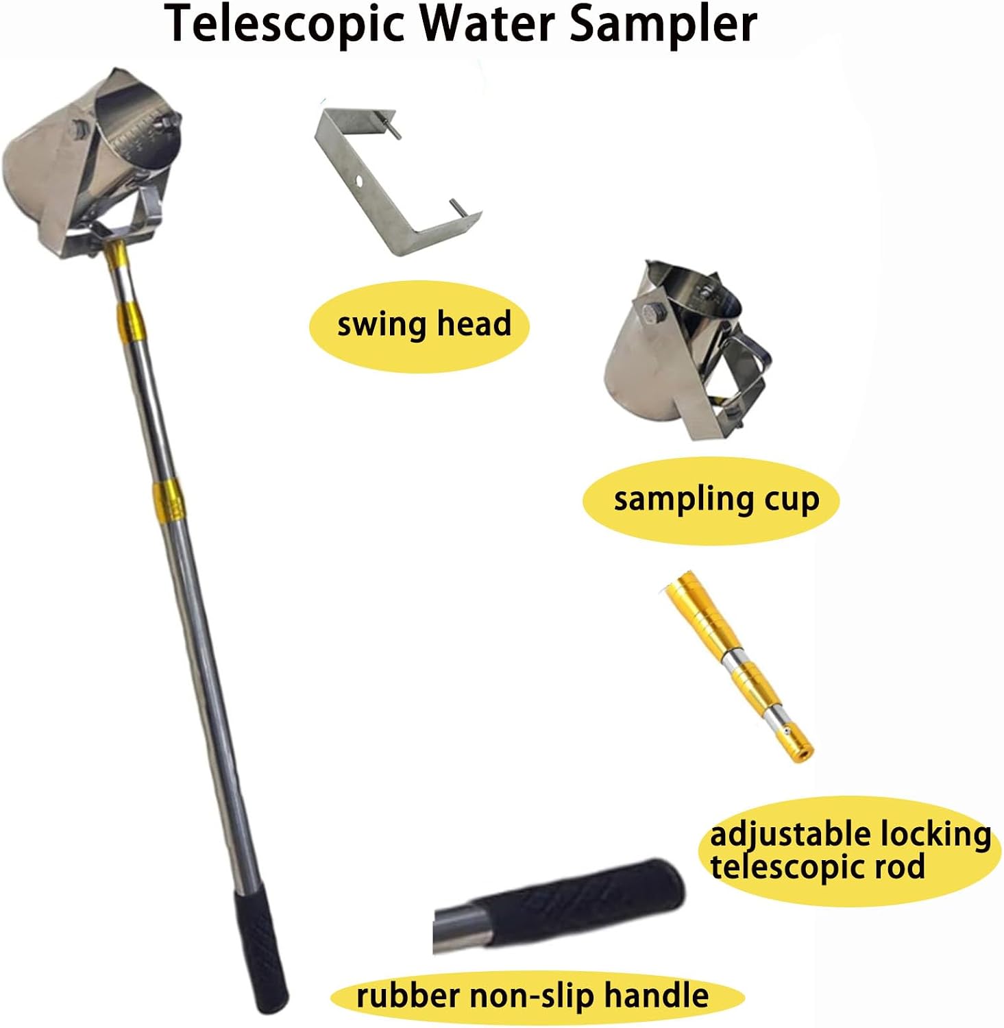 Stainless Steel Water Sampling Cups - 500/1000ml Telescopic Liquid Sampler Pole, 6m/19.69ft Length, Durable Plastic, Ideal for Water Quality Testing & Sludge Measurement