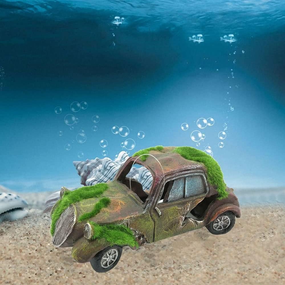 水槽 車 オーナメント イミテーション 樹脂 苔 ヴィンテージ アクアリウム 装飾 ペット アクアリウム 水槽 風景 装飾用品 (D