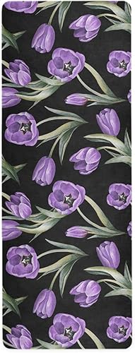 Blueangle Tulip - Tapete de yoga con flores moradas, textura antideslizante, tapete de yoga profesional respetuoso con el medio ambiente para yoga,
