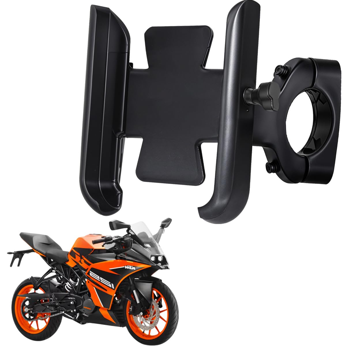 WHIPONE CNC Metal Bike Mobile Holder Compatible for KTM RC 125, 360° Rotation Phone Mount Cradle for Bicycle & Motorcycle, Handlebar for All Smartphones, Anti-Slip, Full Grip (Black)-image-21