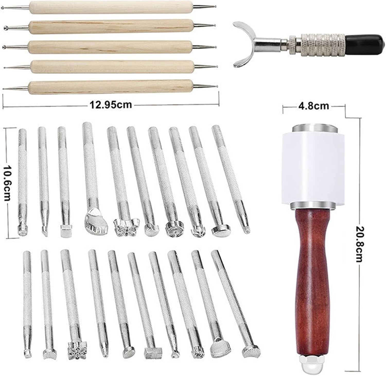31 PCS Leather Craft Set, Include 20 Leather Stamping Tools, 1 Leather Hammer, 1 Swivel Knife, 5 Tracing Pen and 4 Tracing Paper, Leather Carving Tools Kit for Leather Crafting
