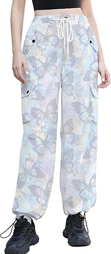 Cromoncent Womens High Waist Parachute Pants Y2K Cargo Trousers with Pockets, Bu