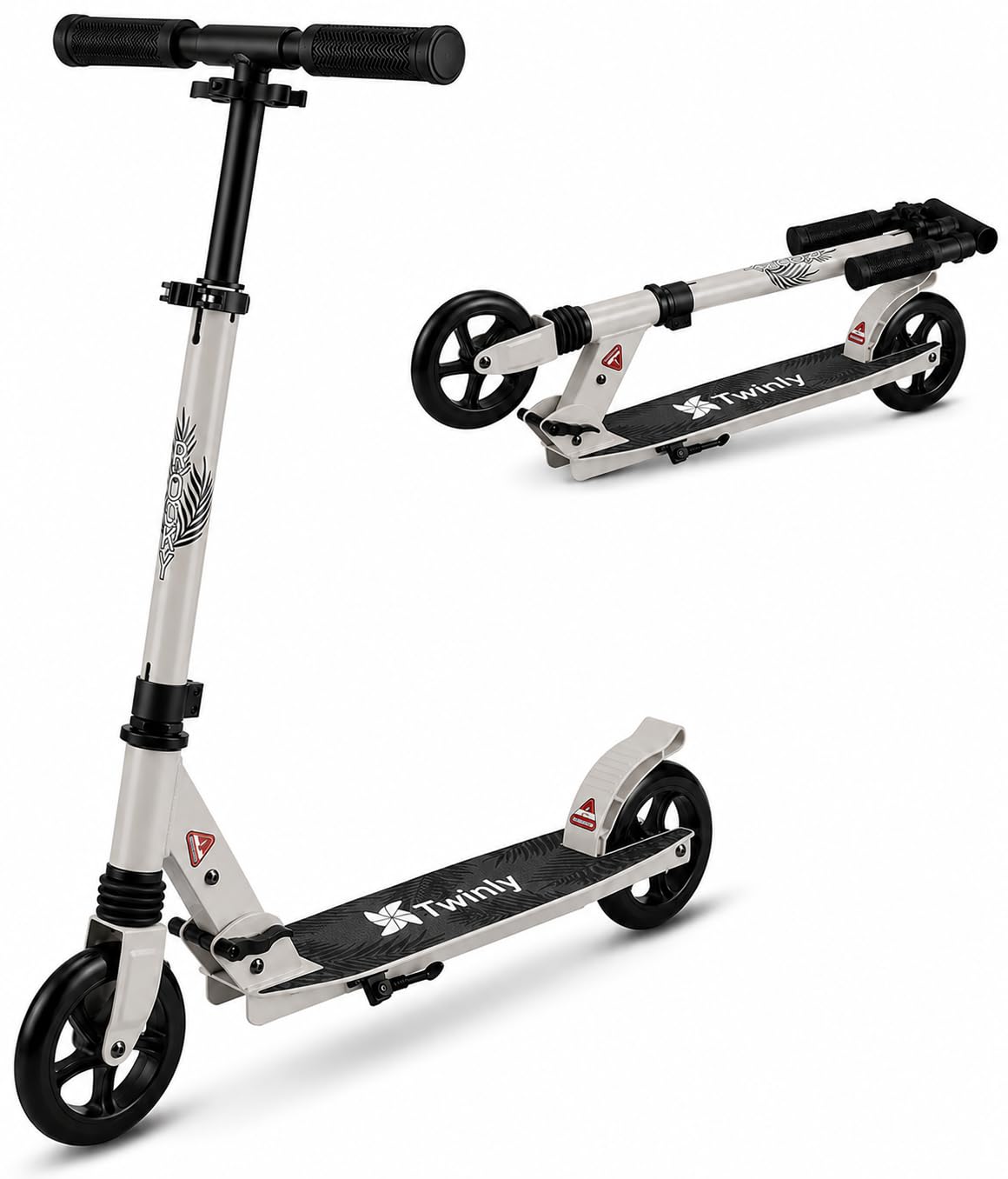 Twinly Rocky Kids Kick Scooter 6–12 Years, Adjustable Handlebar, Grey