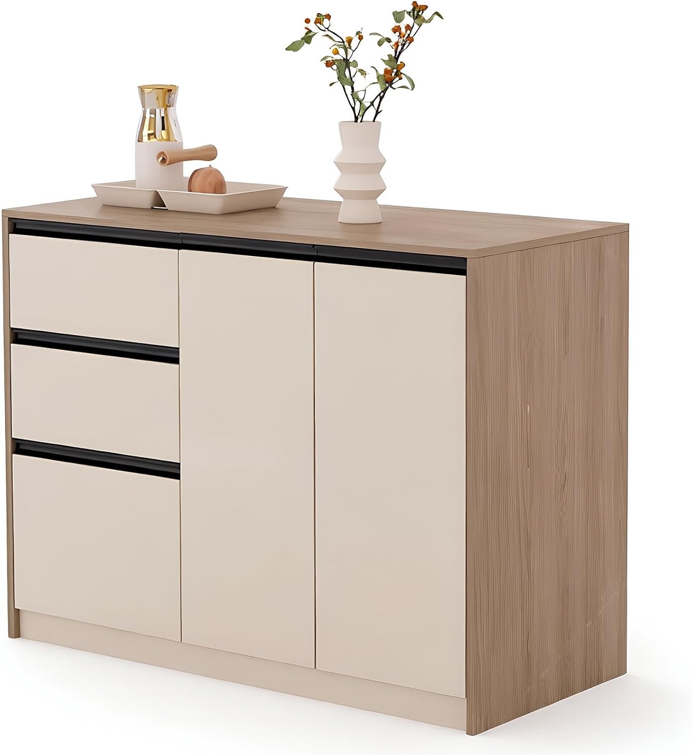 Storage Trolley Wood Kitchen Island Sideboard Cabinet with 3 Drawers & 2 Doors Freestanding Storage Shelving Organizer