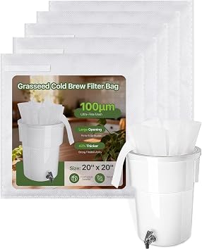 Grasseed 20" x 20" Cold Brew Filter Bags for Toddy Commercial Coffee Makers, Non-woven Commercial Cold Brew Bag with Straps Fits 5 Gallon System, 25Pack