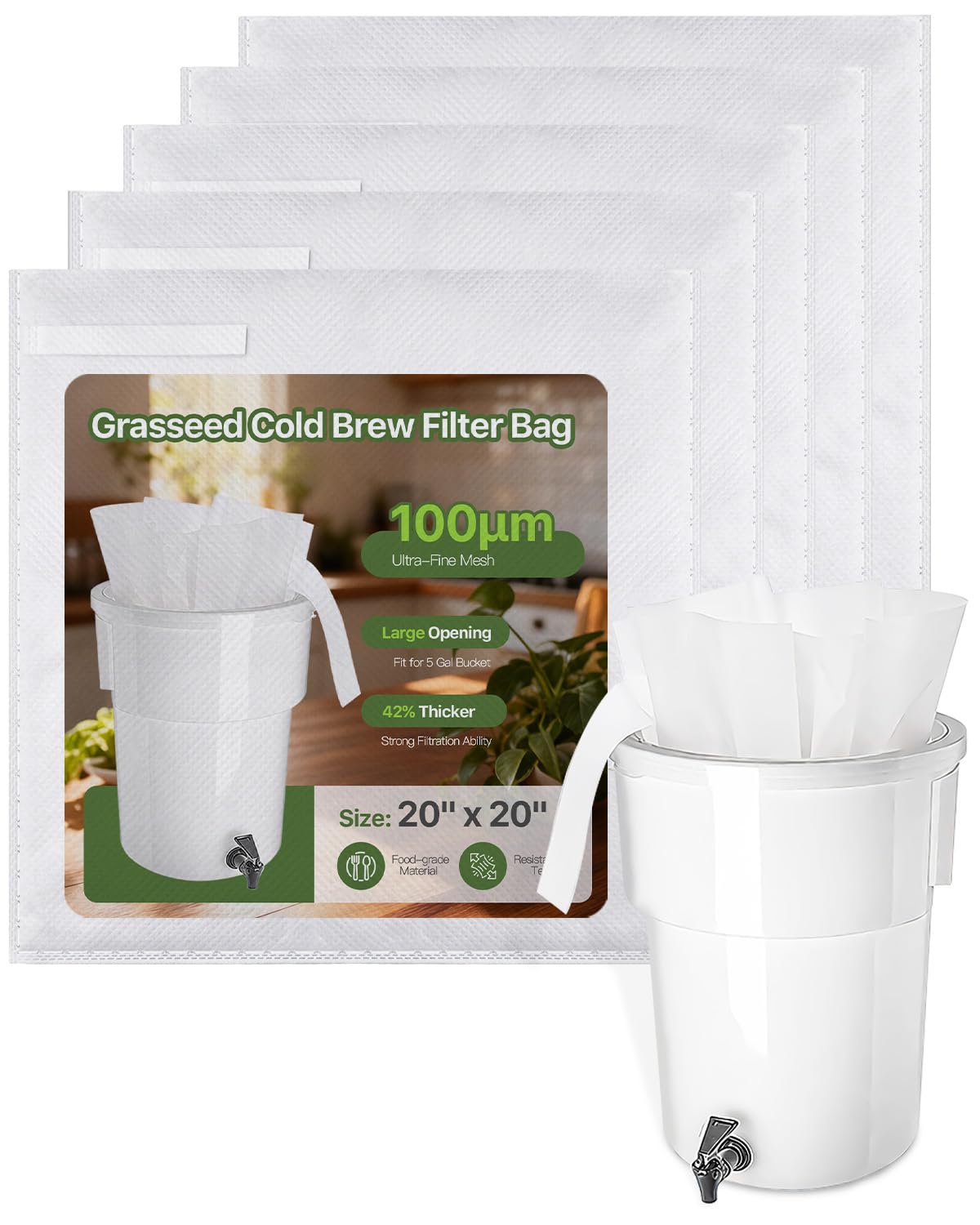 Sacs filtrants à café infusé à froid Grasseed 50,8 cm pour vos boissons d'été