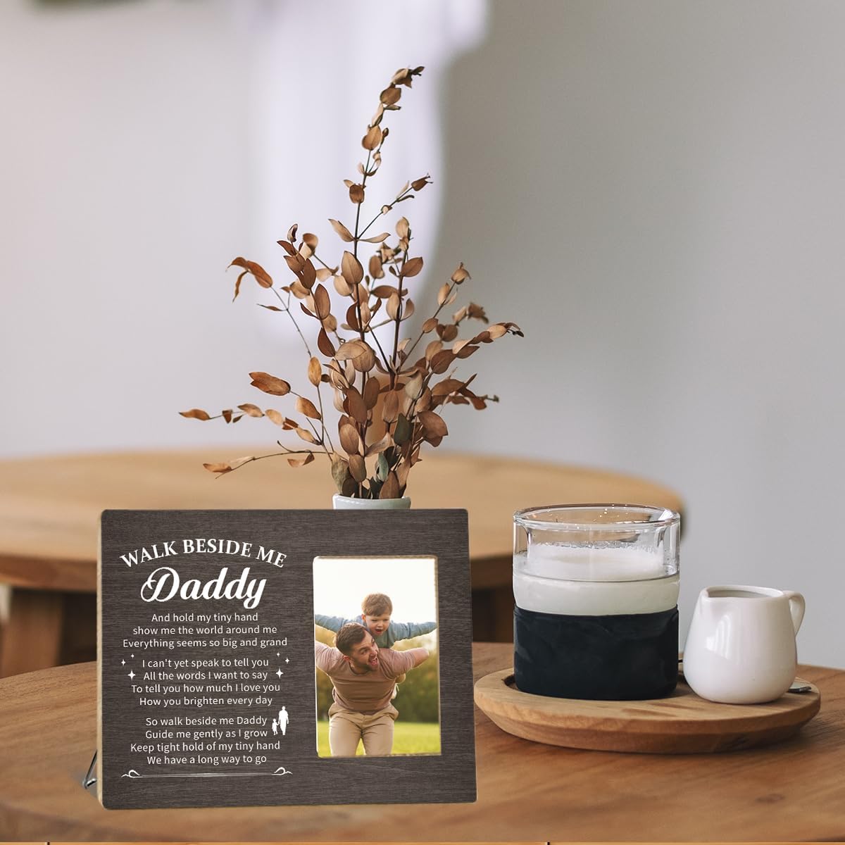 OTINGQD Daddy Picture Frame,Gifts for Dad from Daughter Son,Christmas Fathers Day Birthday Gift for Dad,Walk Beside Me Daddy Wooden Photo Frame - Image 6