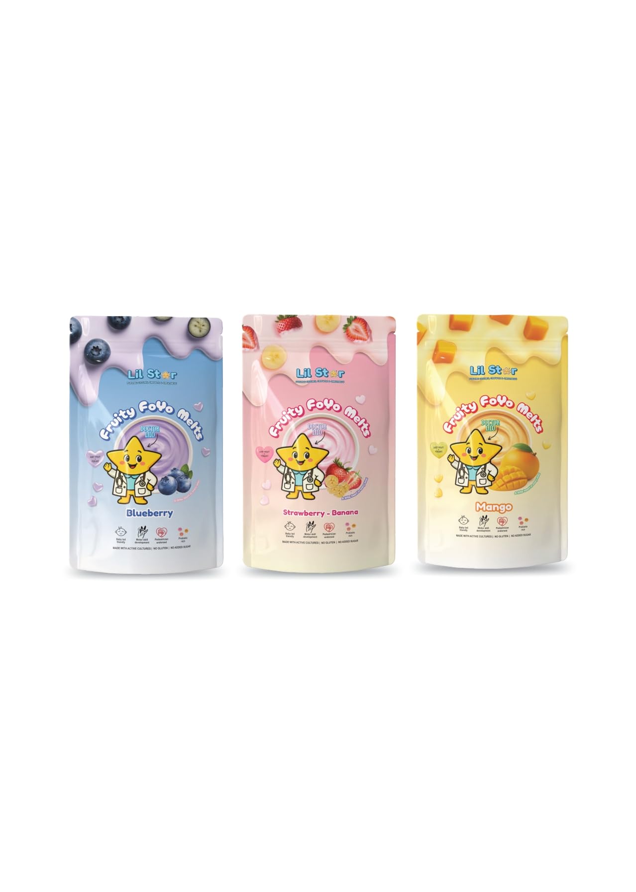 Lil Star Fruity Foyo Melts (Pack of 3) |(Mango + Strawberry Banana + Blueberry) | Fruit Based Snacks for Babies | No Added Sugar | Easy Melt Snack-image-32