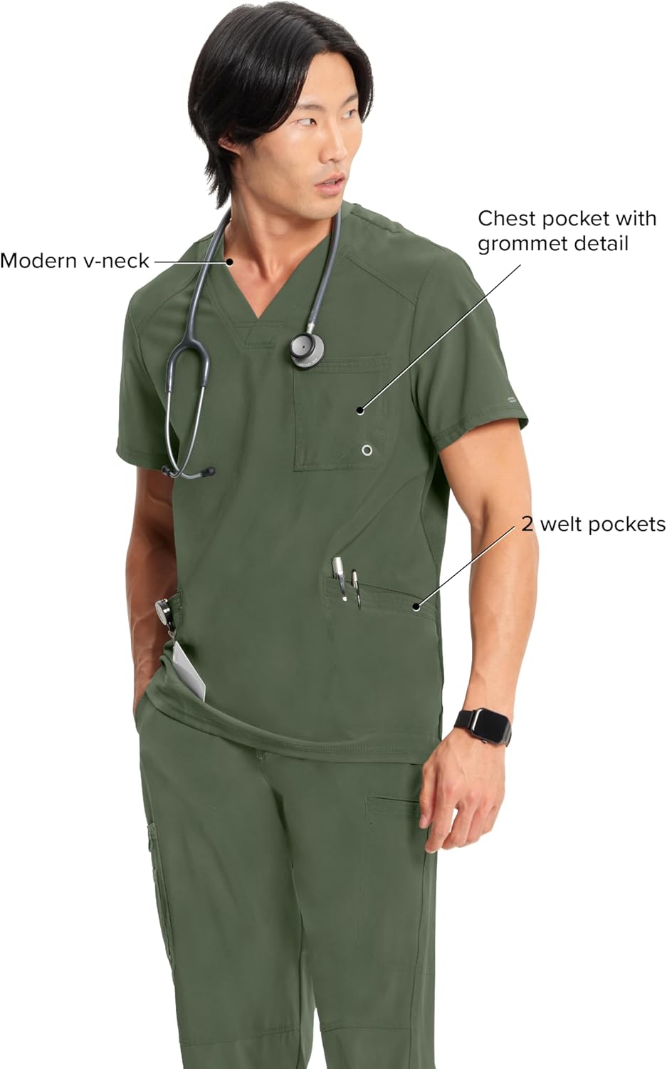 Cherokee Infinity Mens V-Neck Scrub Top Modern Fit, 3 Pockets, Rib-Knit Back Panels, Moisture-Wicking 360° Stretch – CK900A - Image 4
