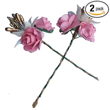 Maahal? Pink & White Flower Fabric Juda Pin/Bun Hair Accessories Juda Pins 2 Pcs