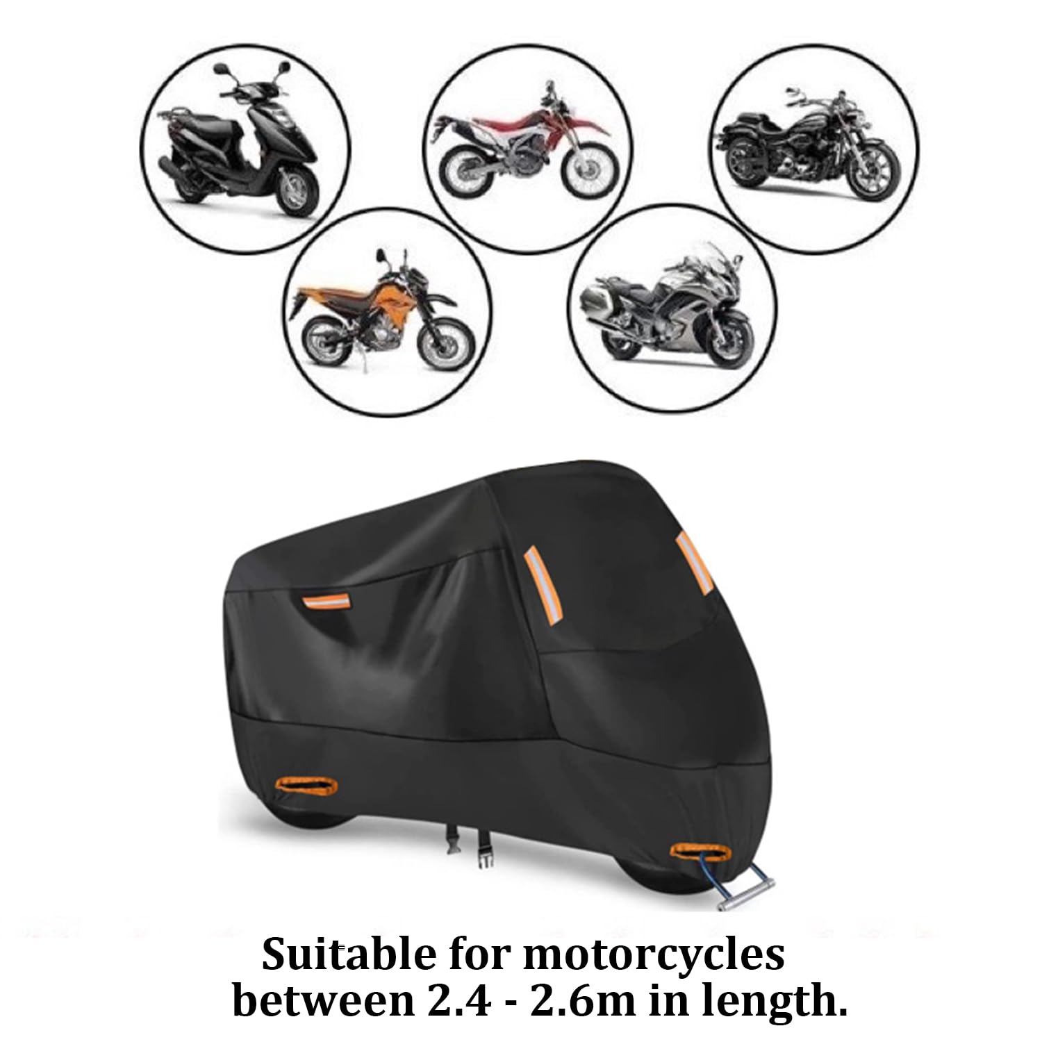 Telo Moto Per Esterno Impermeabile,420D Telo Coprimoto Impermeabile Per Esterno,Con Strisce Riflettenti & Foro Antifurto,Impermeabile, Resistente Ai Raggi Uv,Per Moto Di Lunghezza(Xl 280x96x138 Cm)