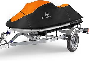 JETPRO Jet Ski Cover - Waterproof 600D Polyester, Fits 116-125" 2-Seater PWC, Trailerable With Air Vents