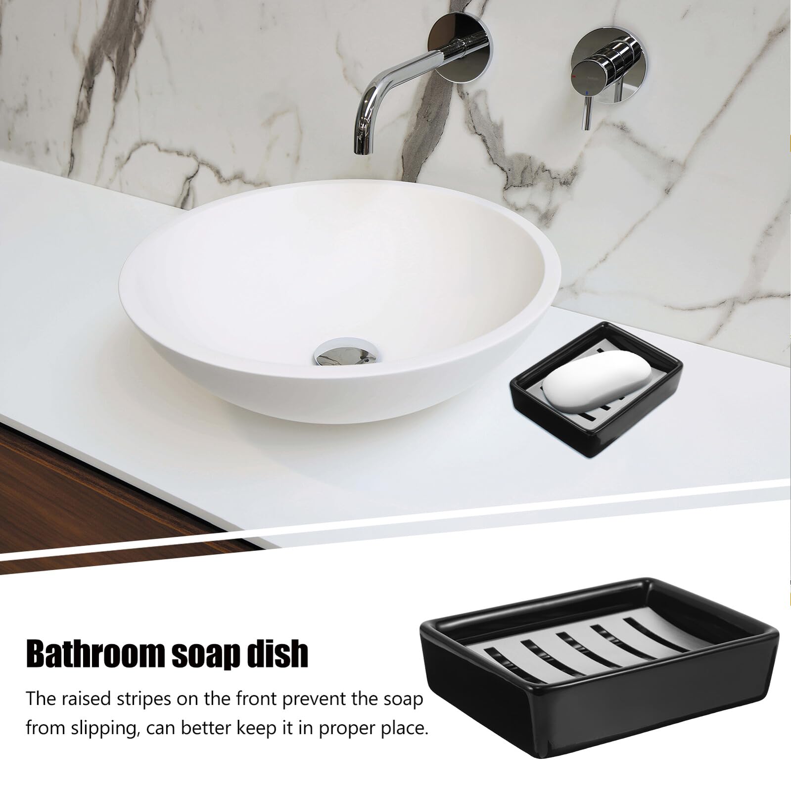 Jabonera de Acero Inoxidable con Base Cerámica Doble Capa Diseño Rectangular Compacto y Autodrenante para Baño y Ducha Soporte Resistente la Oxidación y Ahorro de Espacio Encimeras