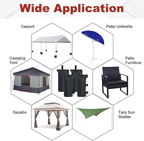 Miniatura 5 de ABCCANOPY Bolsas de Arena para Carpa Extra Grandes de 150 Libras, Paquete de 4, Negro (Sin Arena)