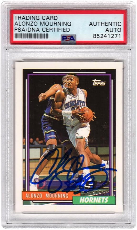 Alonzo Mourning Signed Hornets 1992-93 Topps Rookie Basketball Card #393 - (PSA Encapsulated)
