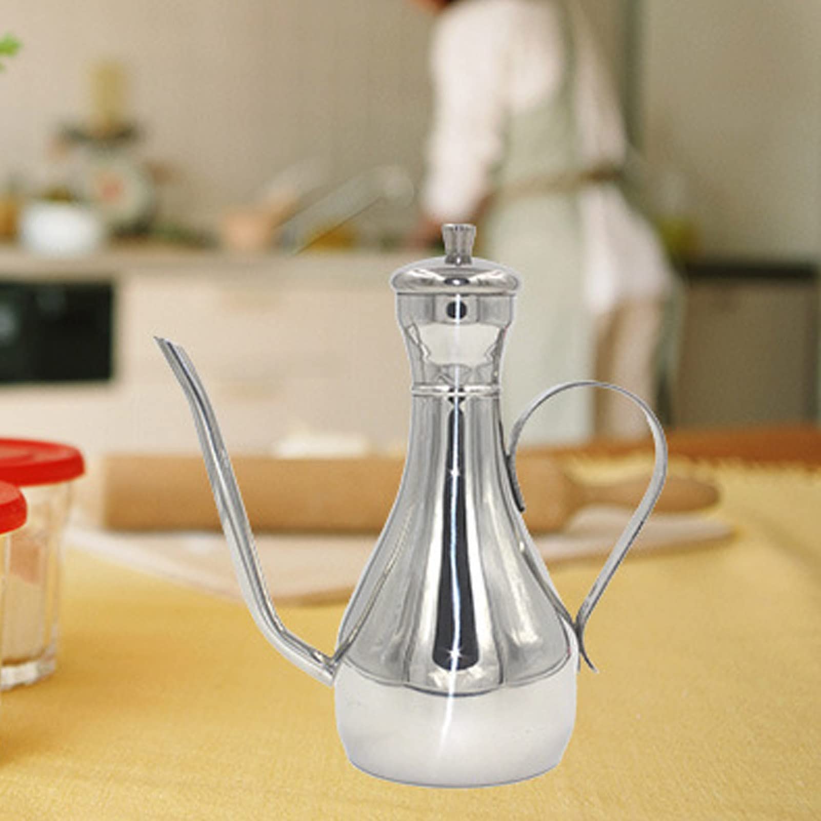 Olive Oil Dispenser, 350 Ml Stainless Steel Olive Oil Bottle Leakproof Oil Pot Oil Drizzler Portable Oil Dispenser Kitchen Storage Container