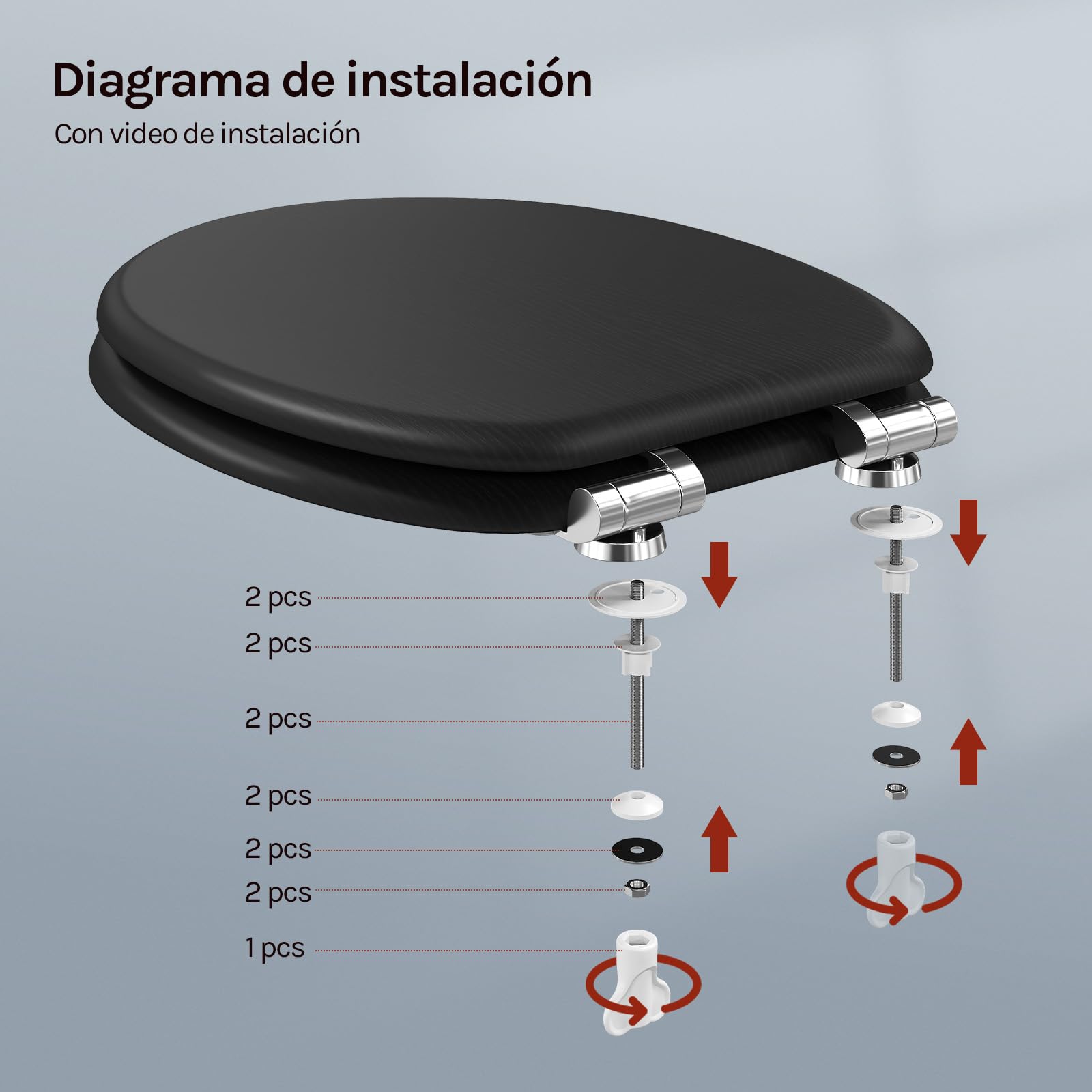 WOLTU Asiento de Inodoro con Cierre Suave, Bisagras Cincadas, Núcleo de MDF Madera, Grano de Madera Negro WS2883