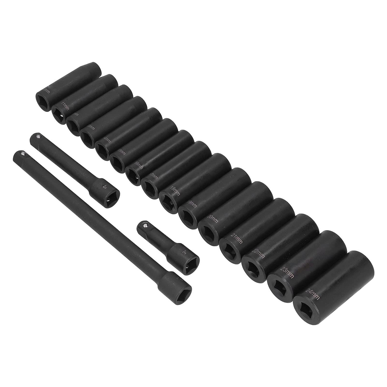 1/2 Inch Drive Deep Impact Socket Set 18 Piece 6 Point Metric Impact Sockets 10mm to 24mm Chrome Vanadium Steel Professional Tool Kit for Mechanics Automotive Repair