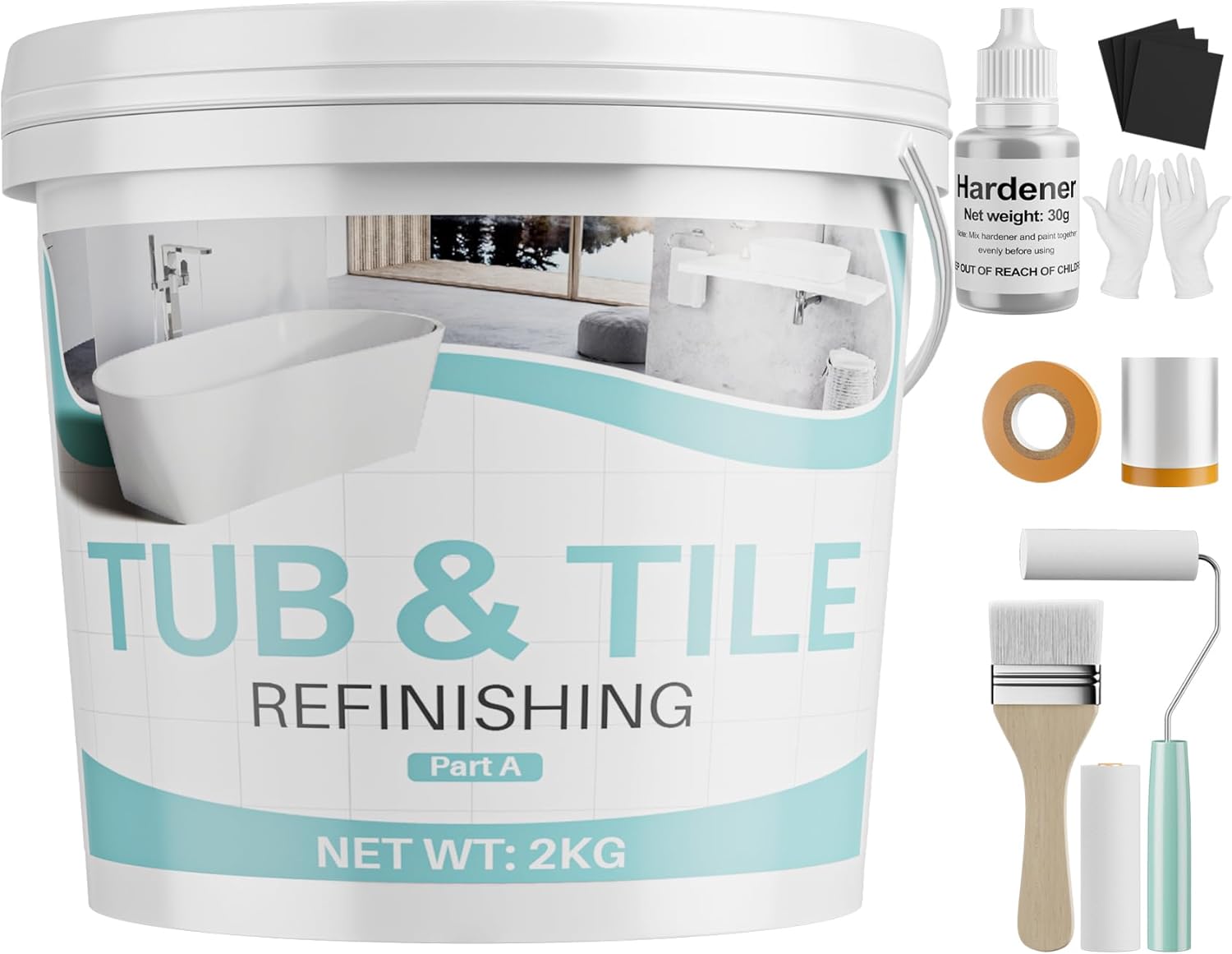 Tub and Tile Paint Refinishing Kit, 17.6oz Bathtub Refinishing Kit White with Tools and Hardener, Semi-Gloss White Tub Paint for Bathtub, Sink, Low Odor and Easy to Use, 25-30sq.ft