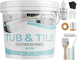 Tile Paint, 70 oz Tub and Tile Refinishing Kit with Hardener, Tub Paint for Bathtub Sink Bathroom Kitchen Countertop, Water Based & Low Odor, Semi-Gloss white, 100-110sq.ft