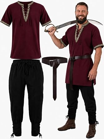Mens Renaissance Costume, 3pcs Medieval Pirate Outfit