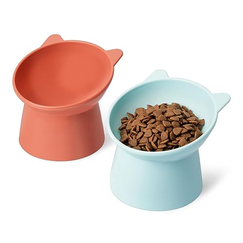 Amazon Basics Raised Cat Feeding Bowls, Cat Ear Shape, Tilted