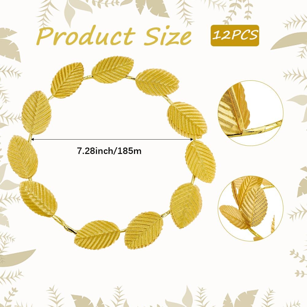 12Pcs Gold Leaf Headband Leaves Headpiece 8.5 Inch Diameter Cloth Laurel Greek Emperor Crown Goddess Costume Wreath Headwears for Wedding Prom Toga Halloween Party Decoration Accessories