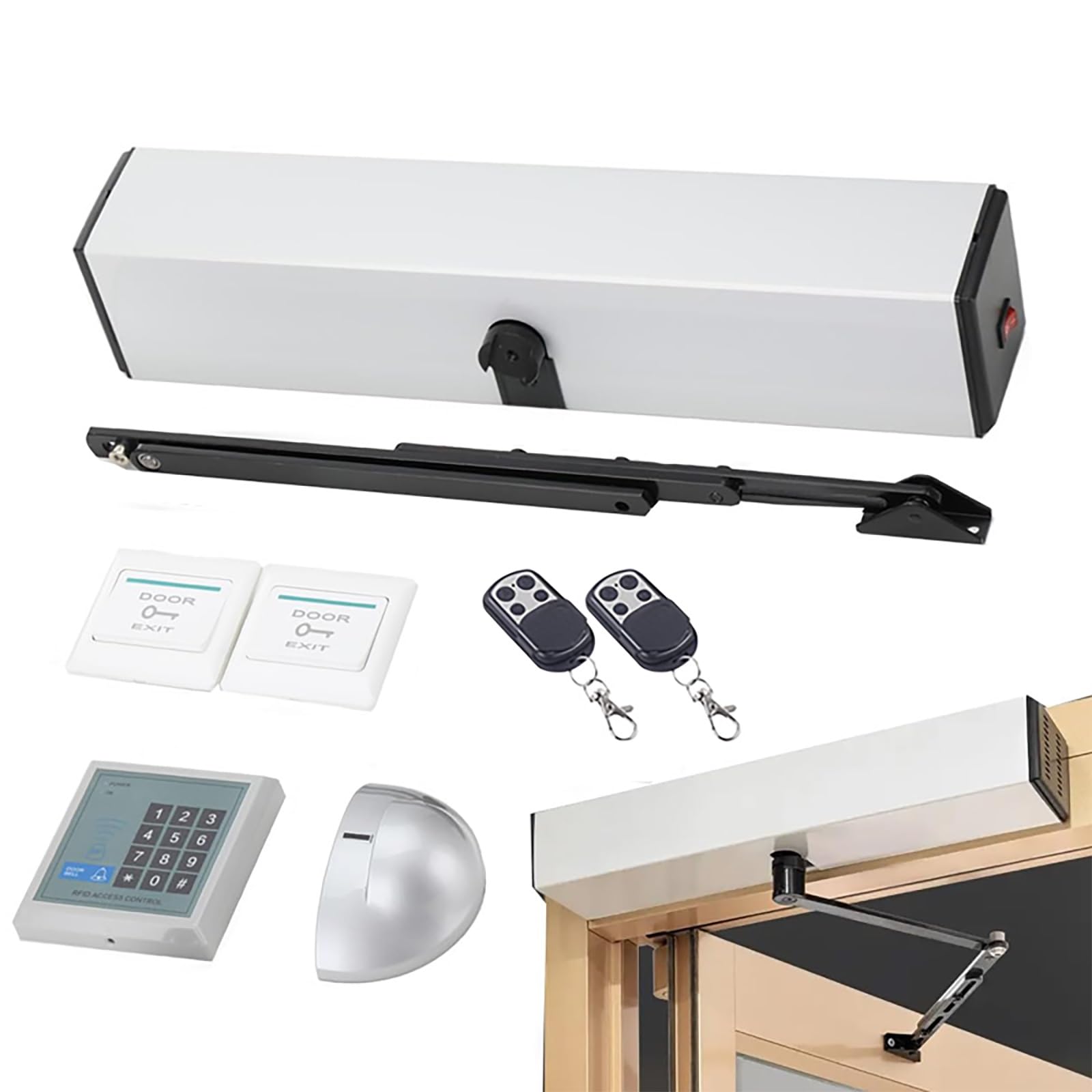 Abridor automático de puerta oscilante con control remoto, control de acceso y motor resistente para puertas exteriores residenciales y comerciales