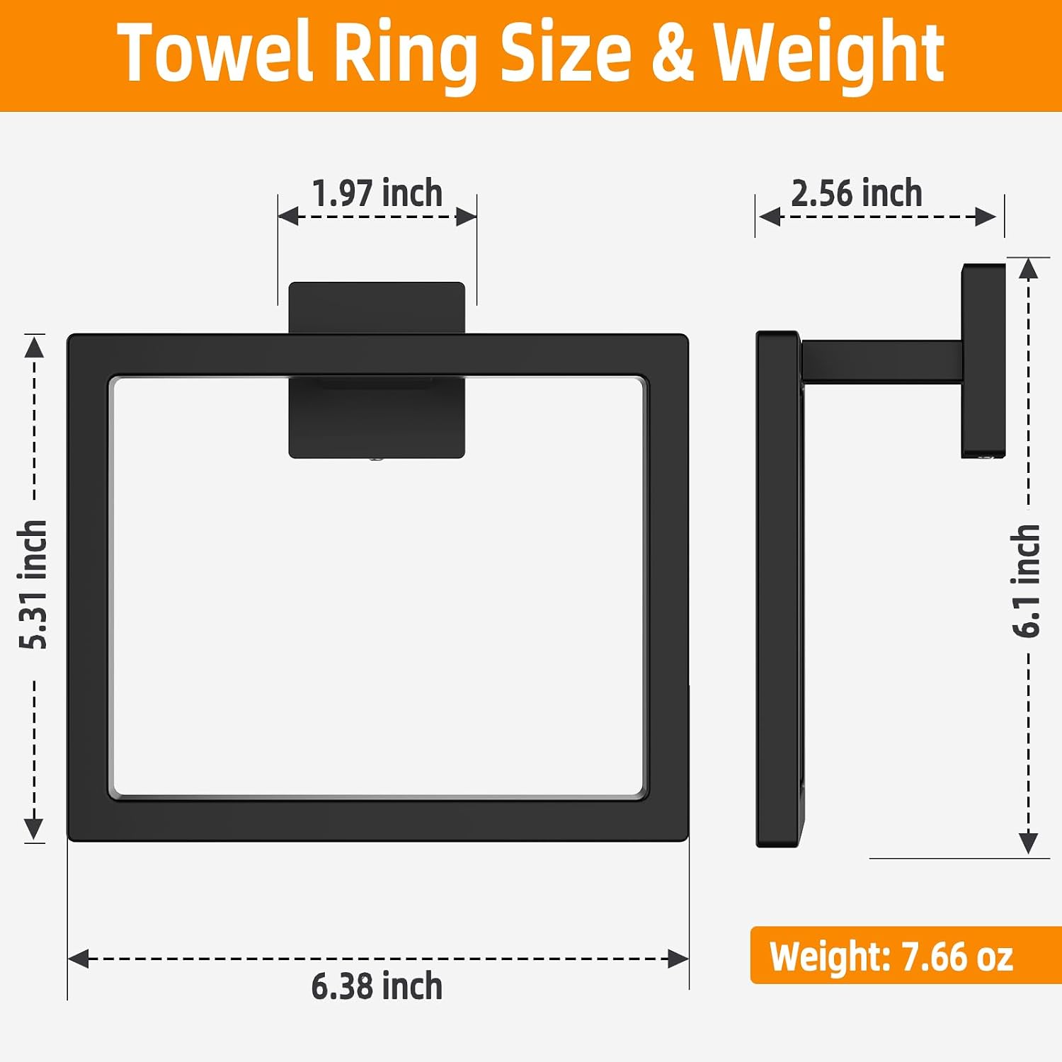 Matte Black Square Towel Ring, SUS304 Stainless Steel Hand Towel Holder for Bathroom Kitchen, Modern Style Towel Hanger, Thicken Ring Towel Holder, Towel Rack Square Wall Mounted image 5