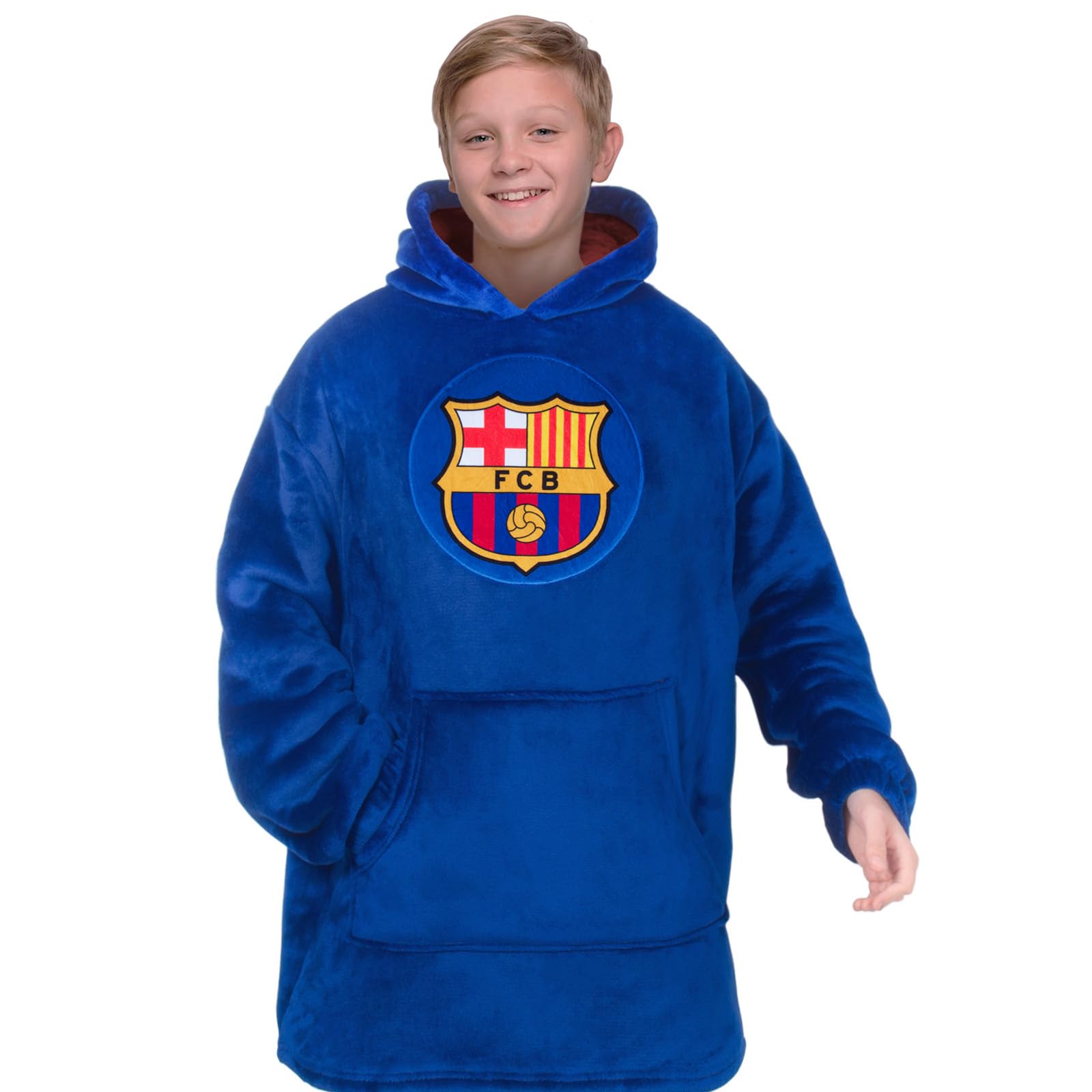 FC Barcelona Kids Oversized Hoodie Blanket - Official Football Gift, Blue, Size 10-14 Years