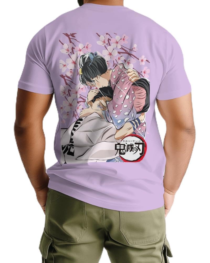 baefikrey Demon Slayer Akaza and Kyoki Graphic T-Shirt, White, Cherry Blossom Design, Anime Fan Apparel-picture-55