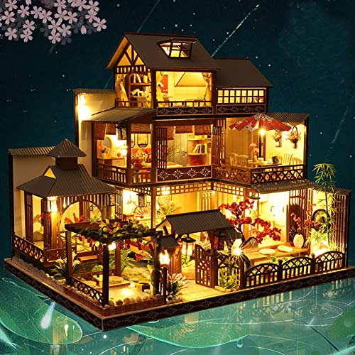 Syw Japanese Style Retro Villa Miniature Dollhouse With Furniture, Diy Miniature Dollhouse Kit With Led Light, 1:24 Scale Creative Room For Birthday Xmas Gift #TOP1