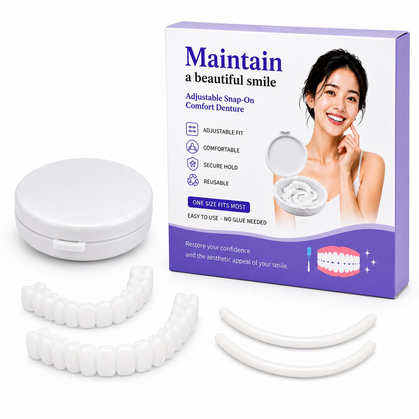 Photo 1 of Temporary Denture Kit for Men & Women, Top & Bottom Teeth with Moldable Wax