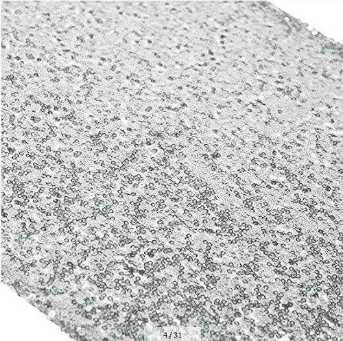 ShinyBeauty 12x72-Inch Rectangle-Silver Sequin Table Runner- for Wedding/Party/Decor (12x72-Inch 1PC Silver)