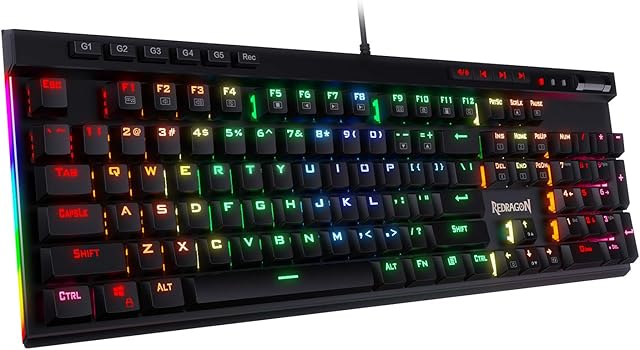 Redragon K580 VATA US layout RGB LED Backlit Mechanical Gaming Keyboard, Brown Switches, 104 Keys Anti-ghosting Macro Keys & Dedicated Media Controls, Onboard Macro Recording