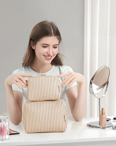Miniatura 6 de Narwey Bolsa de maquillaje a rayas, bolsa organizadora de cosméticos de viaje, bolsa de aseo con compartimentos para mujeres y niñas (grande, rayas