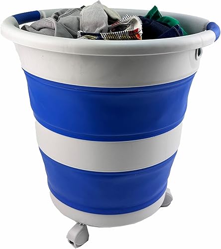 Miniatura 4 de SAMMART Cesta plegable de plástico para la ropa sucia de 34 litros (8.9 galones) con ruedas, contenedor plegable de almacenamiento desplegable con