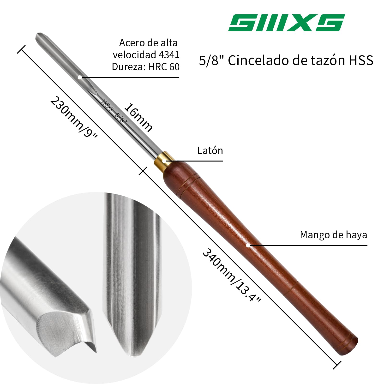 Gubia de Cuenco de Torneado de Madera HSS 16mm, Juego de Cinceles de Torno