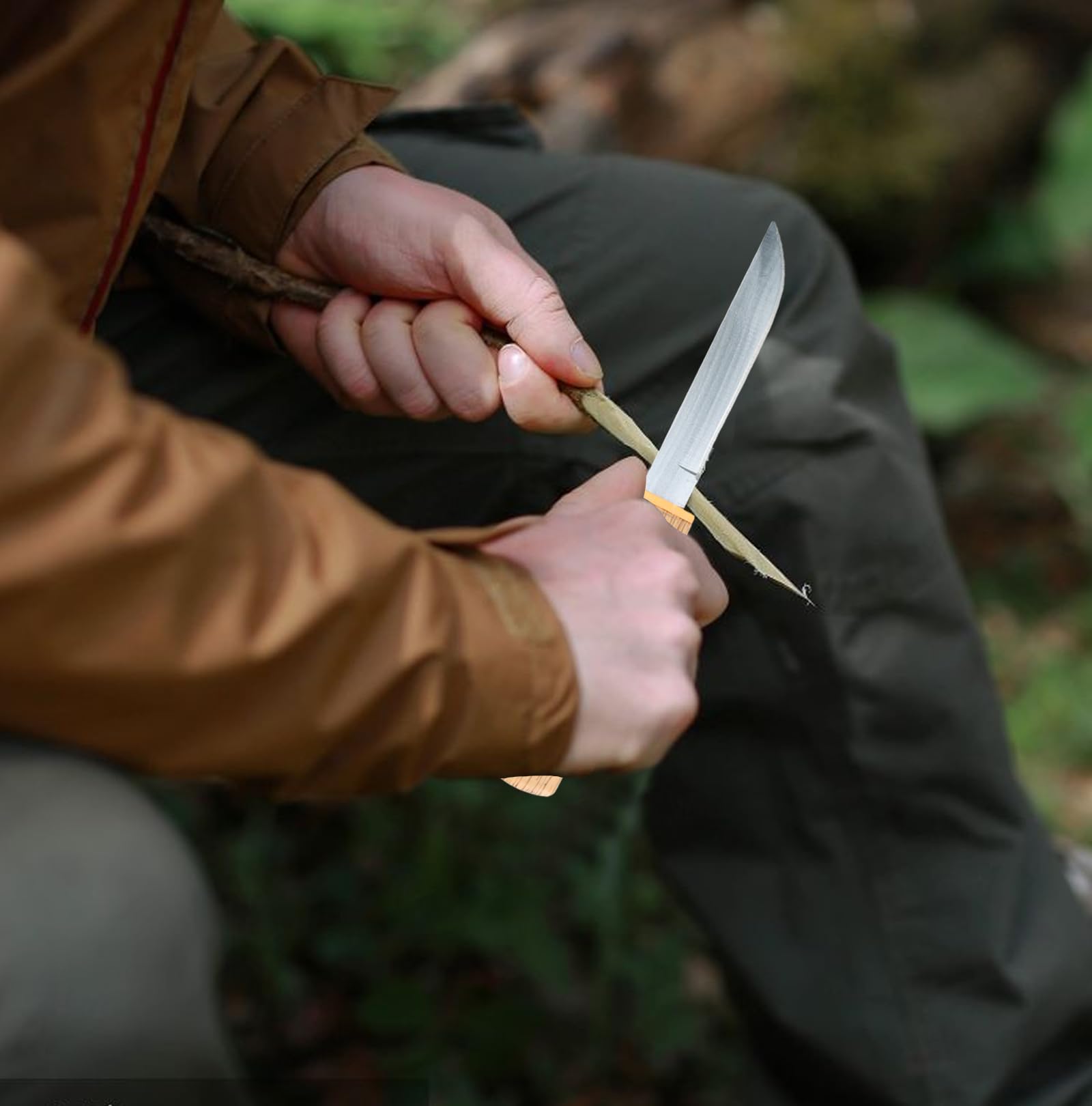 Cuchillo de caza 2 en 1 para exteriores, cuchillo de caza con vaina, 18,5 cm, cuchillo de caza doble, cuchillo profesional para exteriores con mango de madera para actividades al aire libre