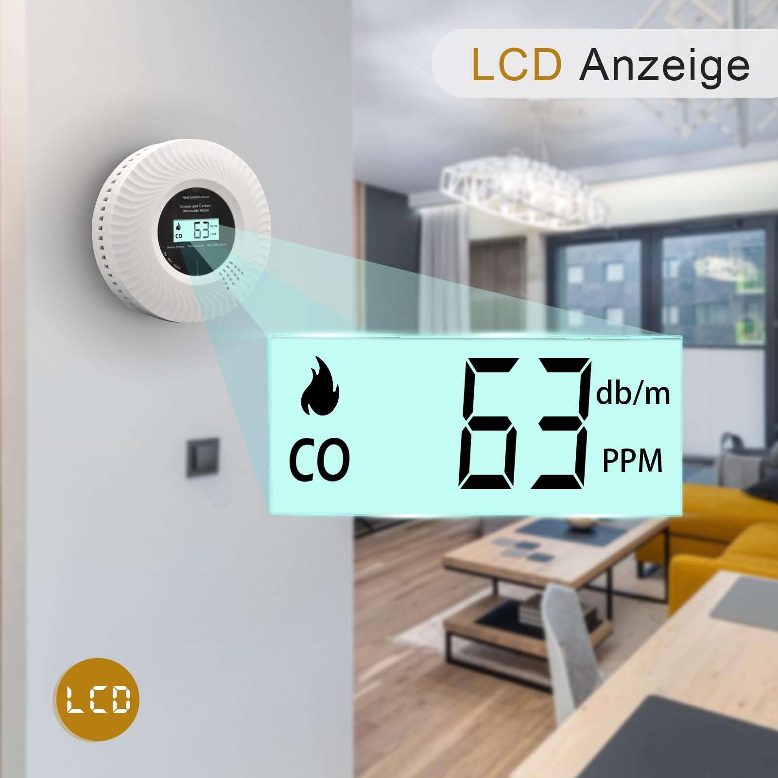 Kohlenmonoxid-Rauchwarnmelder, Kohlenmonoxid-Rauchwarnmelder mit Sprachalarm, 10 Jahre Batterielebensdauer, Zertifiziert nach den Normen EN14604 & EN50291(inkl. Batterie) (Getrennt 2pack)