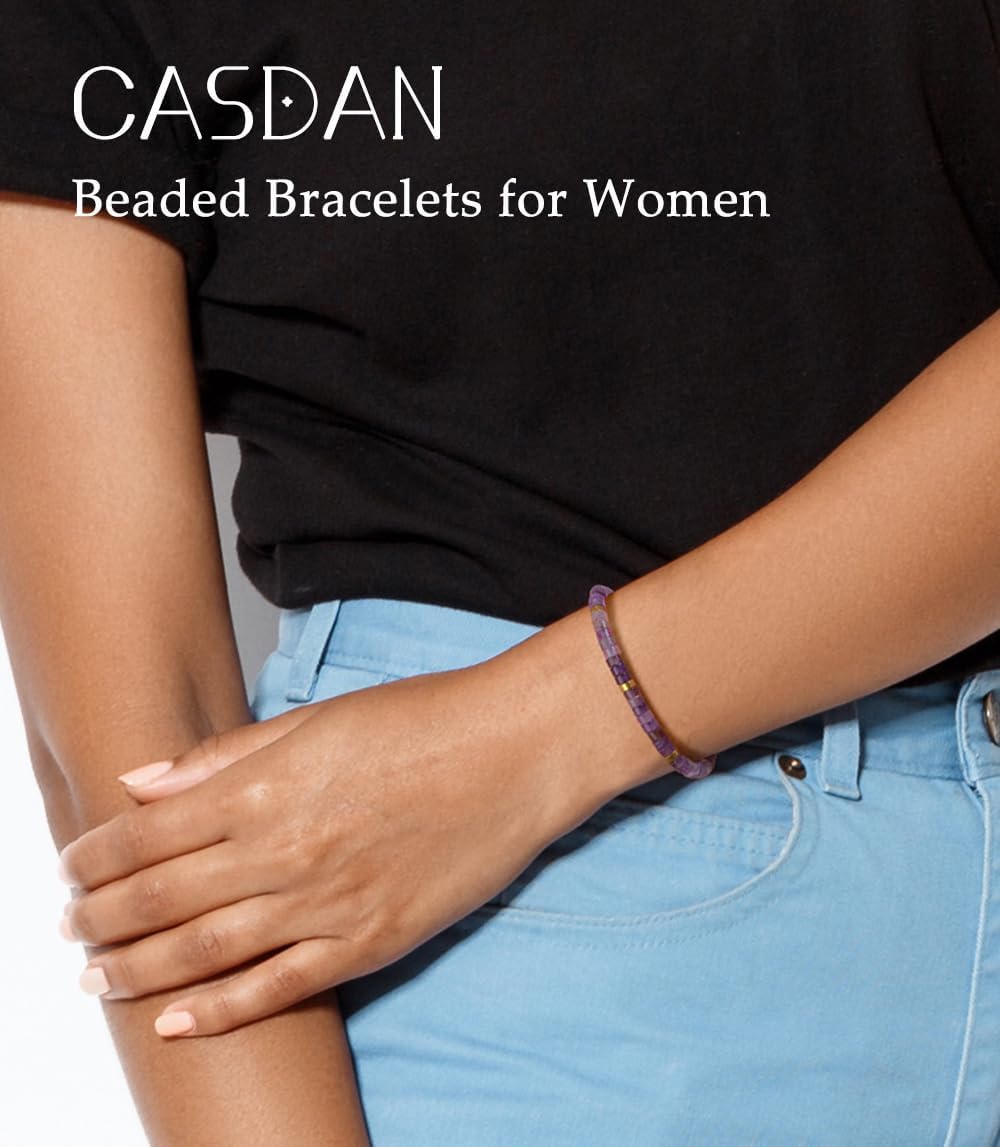 CASDAN Natural Crystal Beaded Bracelet for Women Natural Stone Adjustable Braided Rope Bracelets Spiritual Bracelet Inspirational Gifts