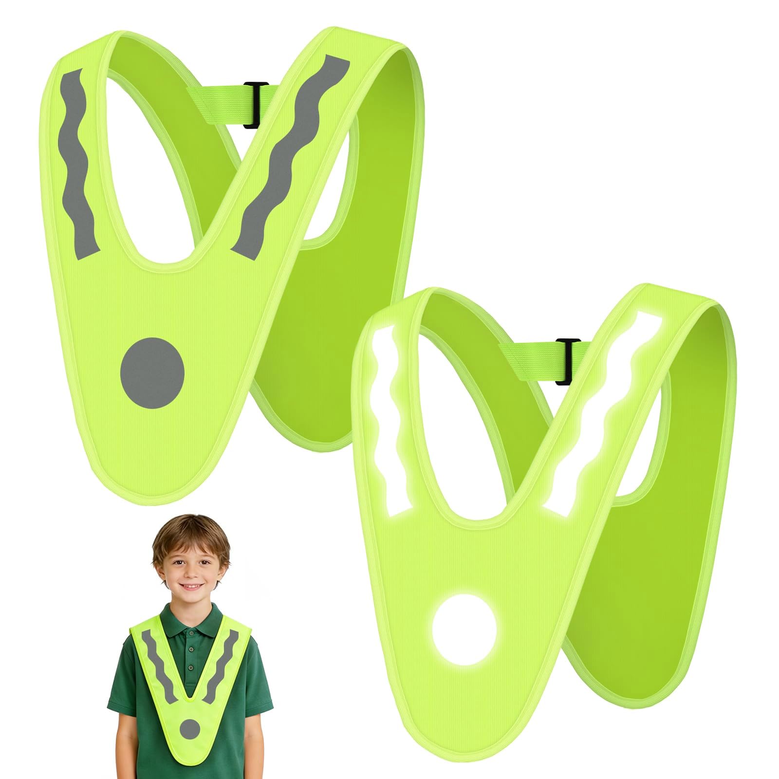 AYBUY 2er Warnweste Kinder, Warnwesten Auto, Reflektierende Jacke Kinder, Warnwesten Auto mit 360° Reflektierendes Band, Sicherheitsweste Kinder für Schulen, Sport, Laufen und die Sicherh