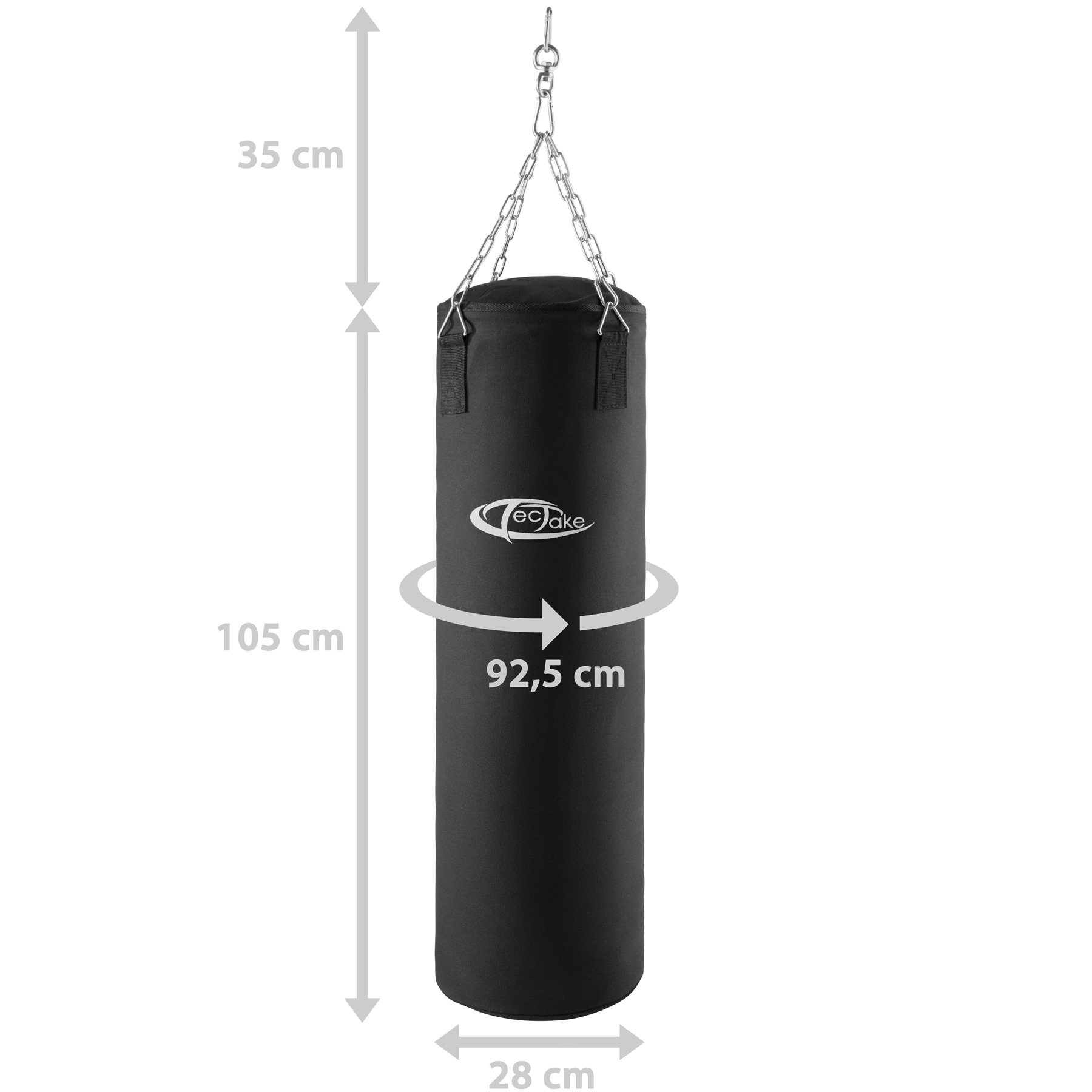 tectake® Sacco da Boxe, Peso 25 kg, Sacco da Boxe con Sospensione a Catena su 4 Punti con Moschettone, Sacca Adulti Ideale Allenamento a Casa, Pugilato, MMA, Muay Thai, Kickboxing, Fitness - Nero