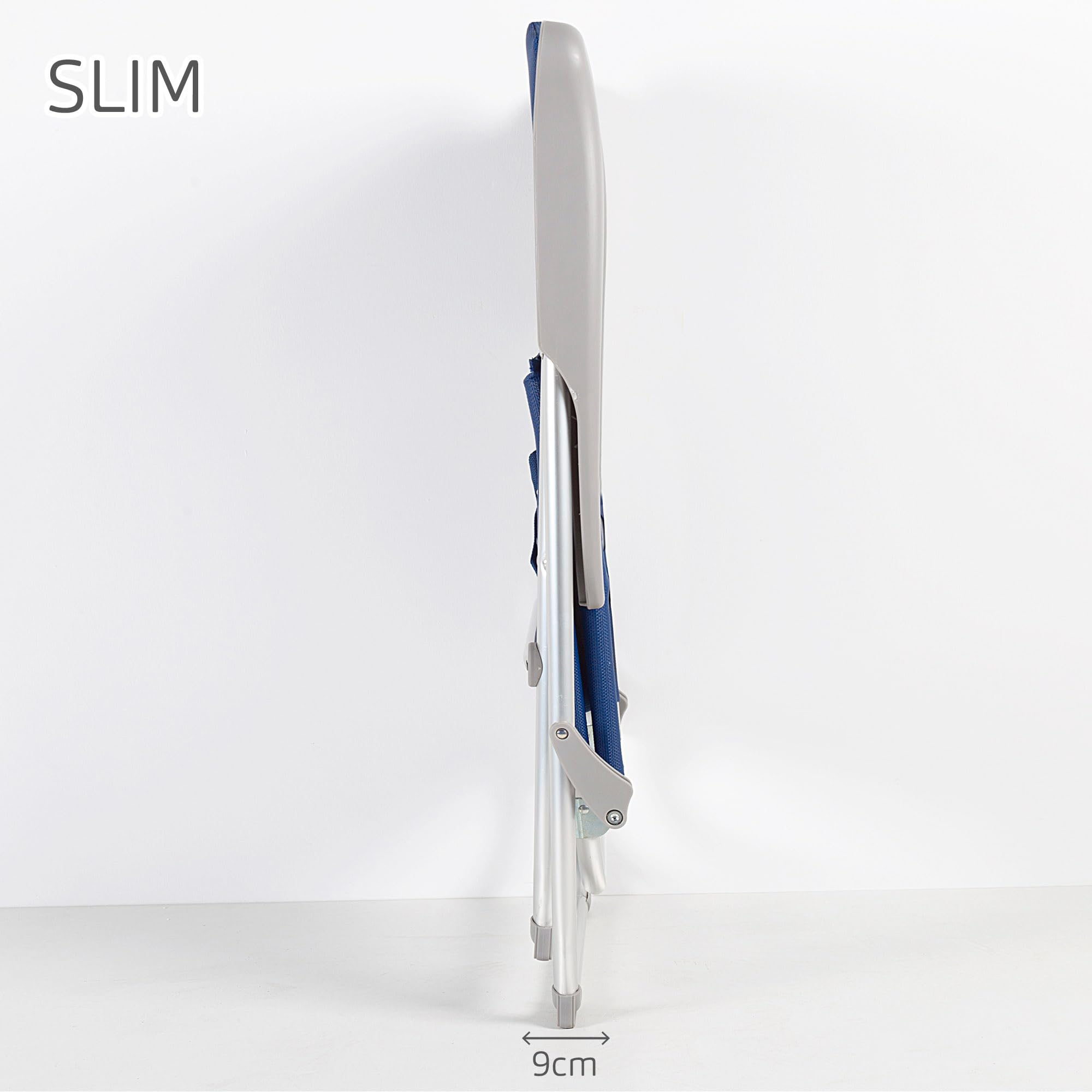AKTIVE 62661 - Silla de Playa Plegado Slim, reclinable 6 Posiciones antivuelco Azul Marino, Medidas 47x60x94cm, Material: Aluminio, Resistente, Peso máximo soportado 110 kg