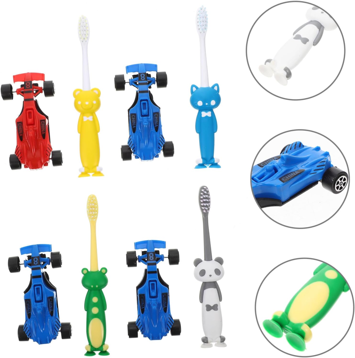 4 Sets Cartoon Toothbrush with Suction Cup Ergonomic Soft Bristles Tooth Cleaner for Washable Manual Brush with Comfortable Grip for Boys and Mixed Styles
