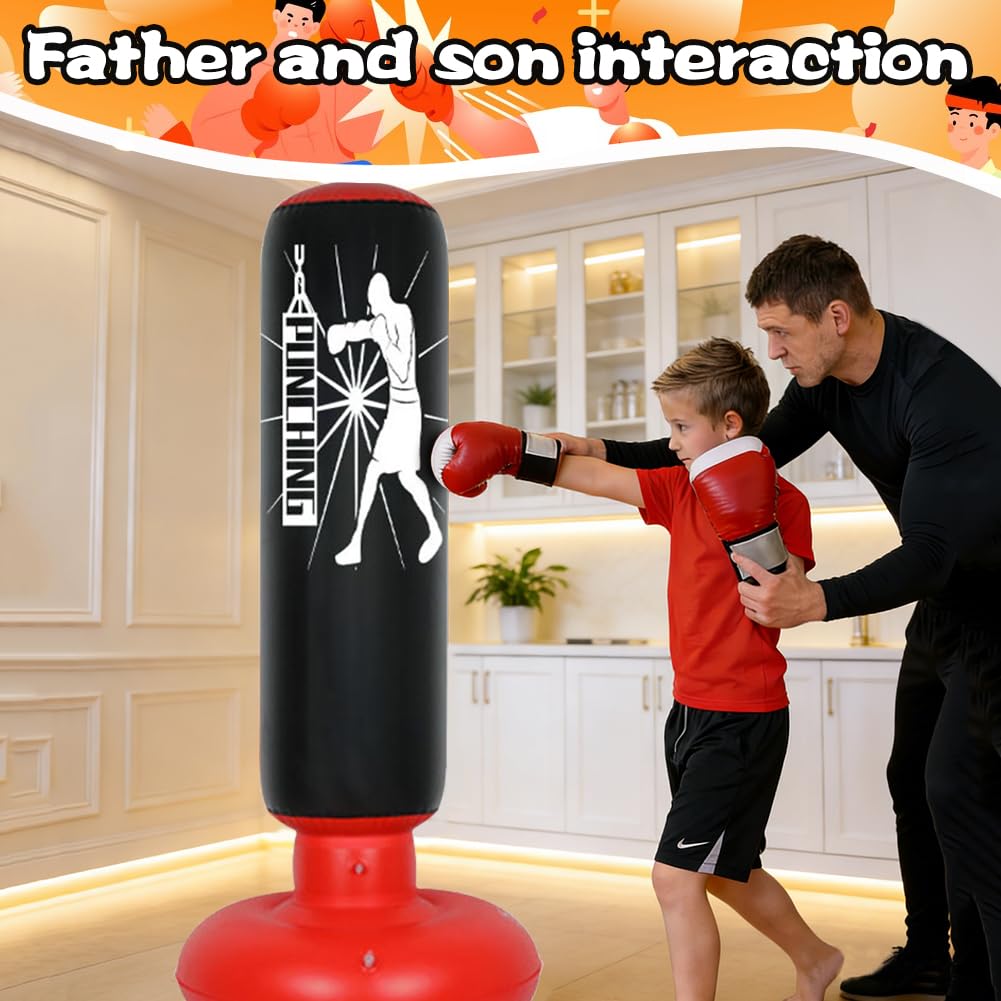 Karate Taekwondo MMA - Sacco da boxe per bambini, 3-12 anni, 160 cm, gonfiabile, con guantoni da boxe, pompa ad aria, regali per ragazzi e ragazze, pratica